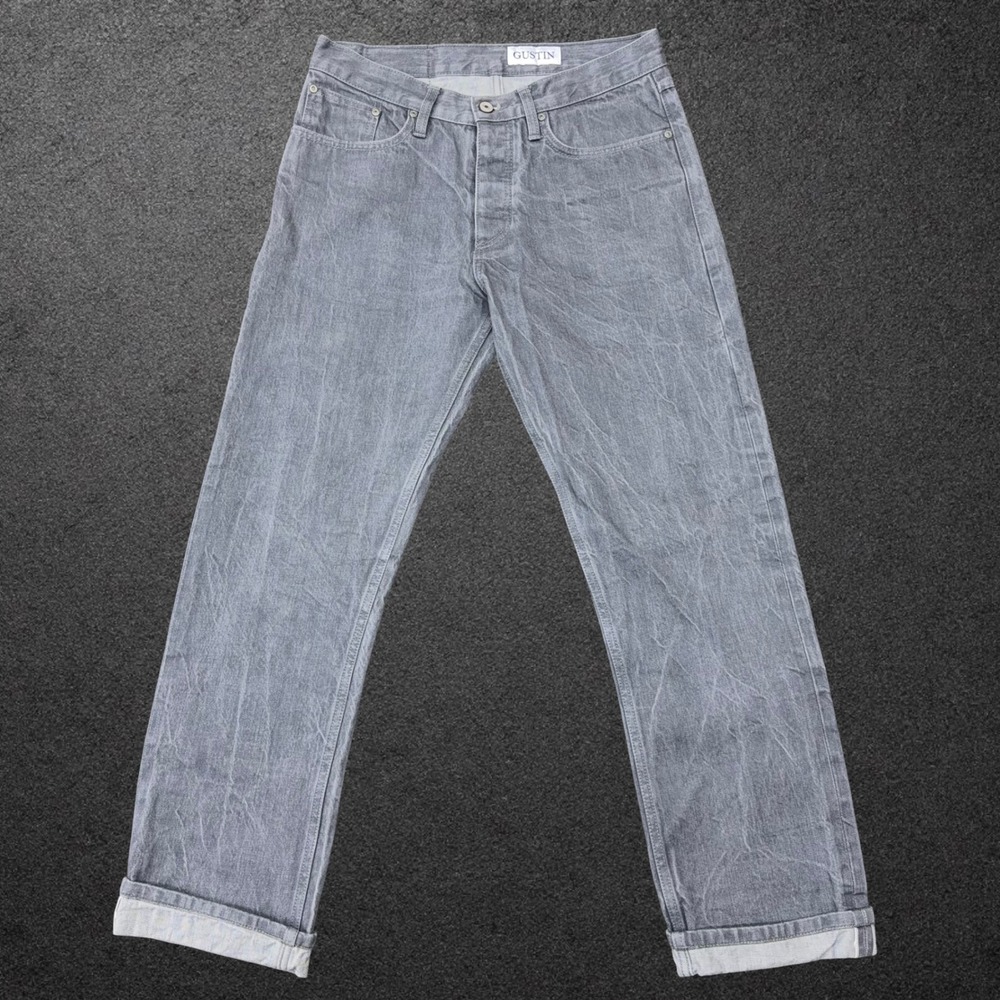 Gustin‎ Mens California Straight Raw Grey Denim Jeans Button Fly Size 32 x 31